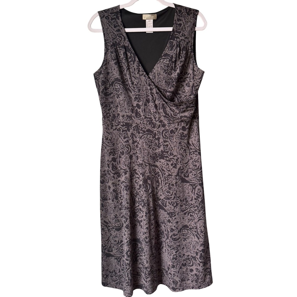 The Territory Ahead Sleeveless Surplice Gray Batik Print Boho Dress Size 12